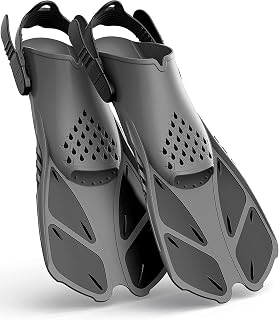 Greatever Adjustable Open Heel Snorkel Fins - Short Travel-Size Swim Flippers for Snorkeling, Diving & Swimming - Adult Men Women