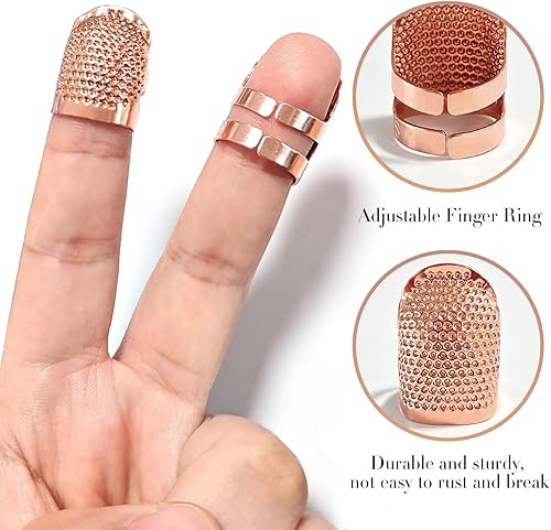 Miniatura 23 de ZESION 4 dedales de costura, dedales de metal para coser a mano, protector de dedos, accesorios de manualidades para tejer costura, herramientas