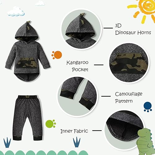 Miniatura 5 de Ropa para bebé niño pequeño, traje de otoño e invierno, manga larga, sudadera con capucha + pantalones, 2 piezas