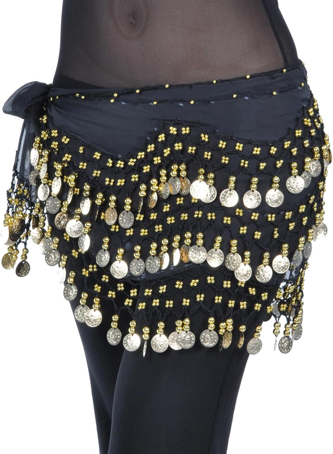 JinYu 5 Set Women Belly Dance Gypsy, Gold Hip Skirt Scarf Wrap Belt, Gold Necklace and Earrings Bracelet Jewelry for Cosplay - Image 6