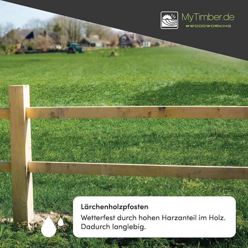 MyTimber Holzpfosten Lärche 70x70 mm | 80cm 100cm 150cm 200cm | Pfosten für DIY Zaun als Zaunpfosten oder für deinen Bau als Kantholz, Holzbalken Zaunpfahl (200cm)