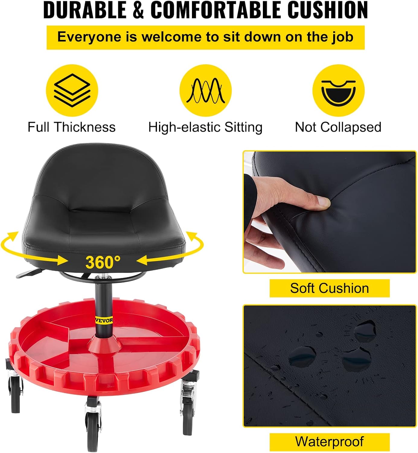 VEVOR Shop Stool, 300 LBS Rolling Garage Stool, 22” to 26” Adjustable Height Mobile Rolling Gear Seat, Round Tray Garage Pneumatic Stool, All-Terrain 5" Casters with Two Brakes Mechanic Seat : Office Products