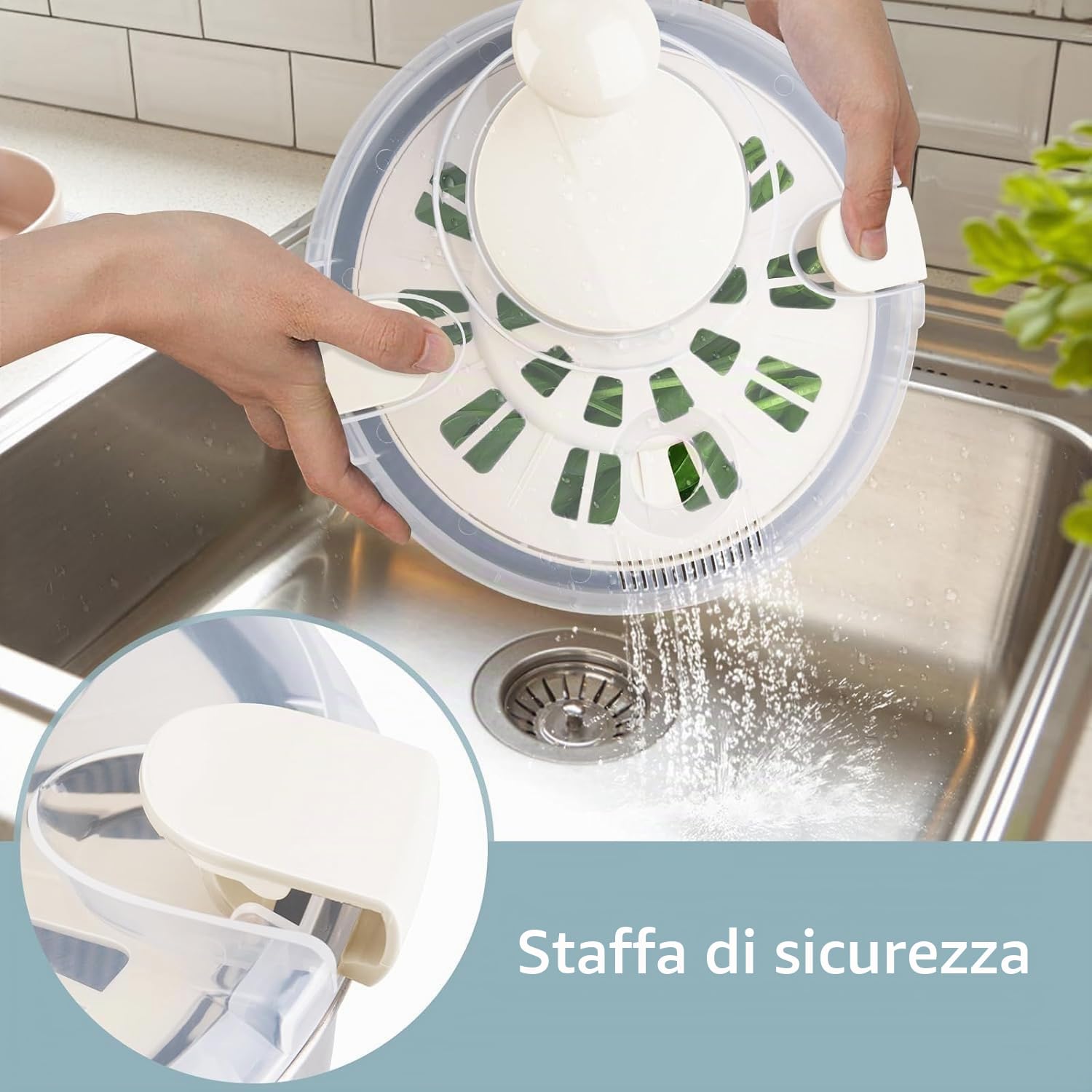 Centrifuga per insalata XXL, in acciaio inox, 5 l, con pelapatate e bottiglia da spremere, lavabile in lavastoviglie, ideale per lavare e asciugare insalata