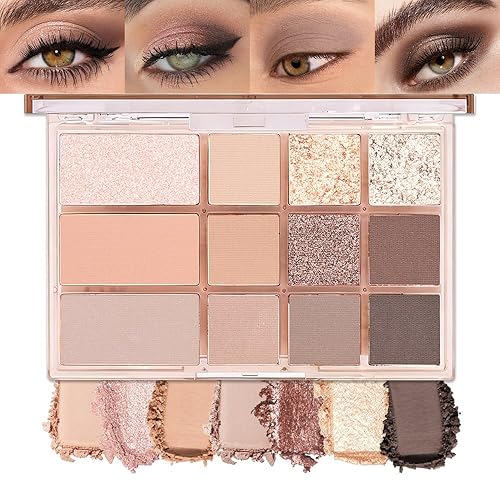 SUAKE Paleta de sombras de ojos rosa nude, mate y brillante, alta pigmentación, 12 colores marrón y morado para maquillaje de ojos, paleta de 01#