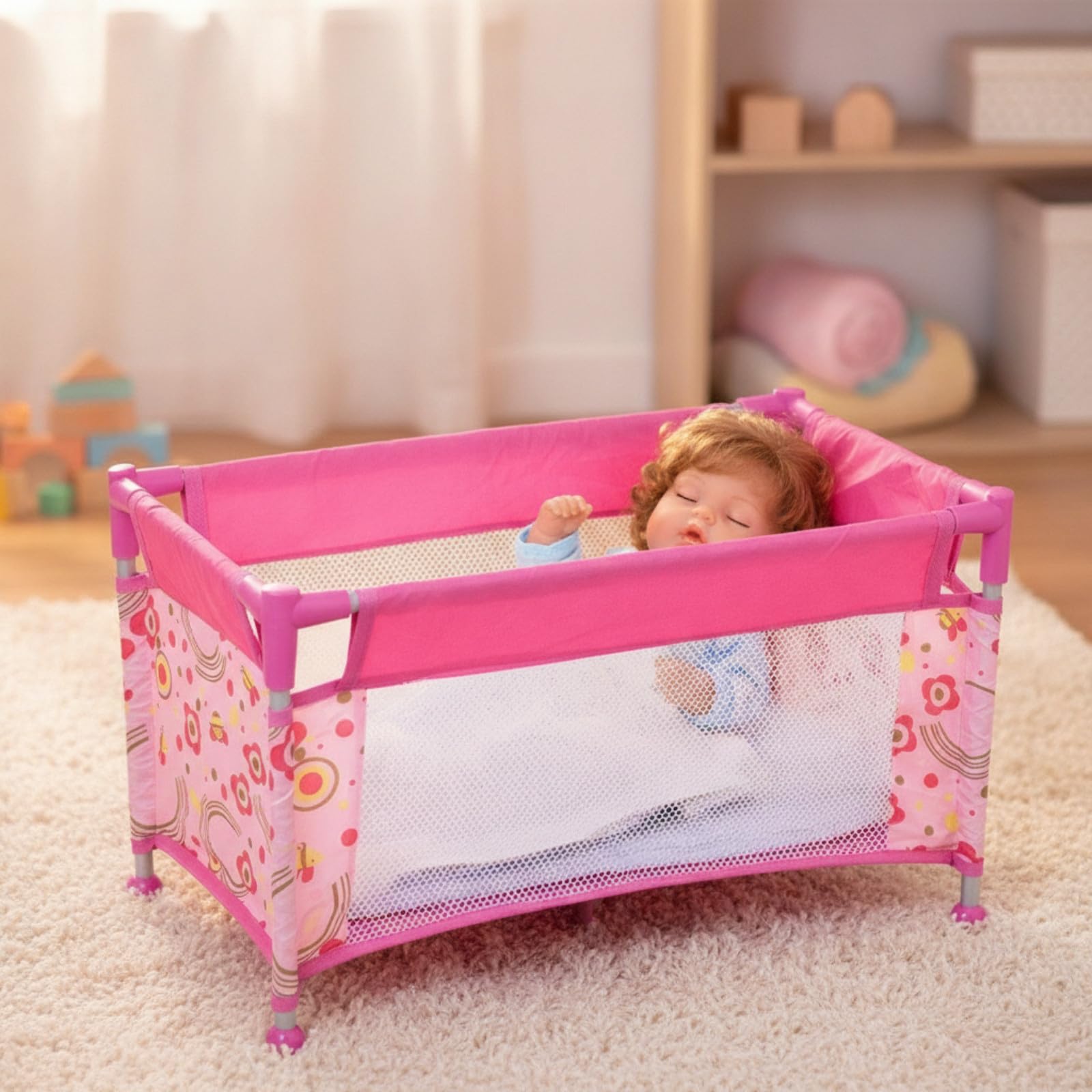 Letto da Gioco per Bambole Portatile | Stabile, Letto per Bambole con Borsa il Trasporto, Rimovibile, Gioclo, Giochi di Ruolo, Asilo, Bambini, Tessuto Cuore