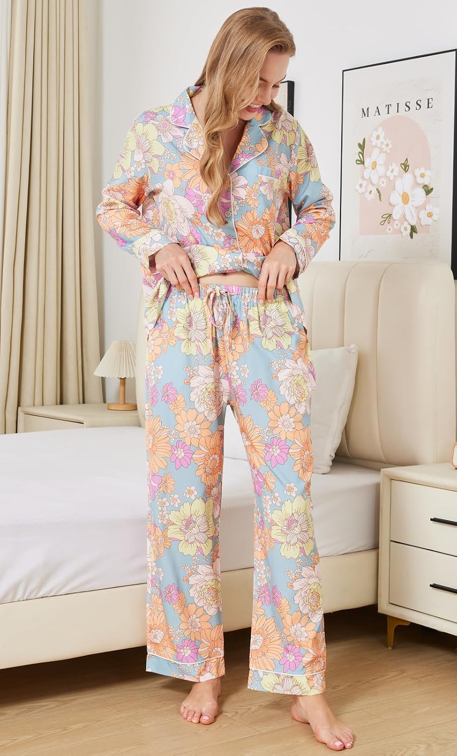 Women's Floral Pajama Sets 2 Piece Long Sleeve Button Down Sleepwear - Soft Comfy Pjs Loungewear with Pockets S-XXL image 3
