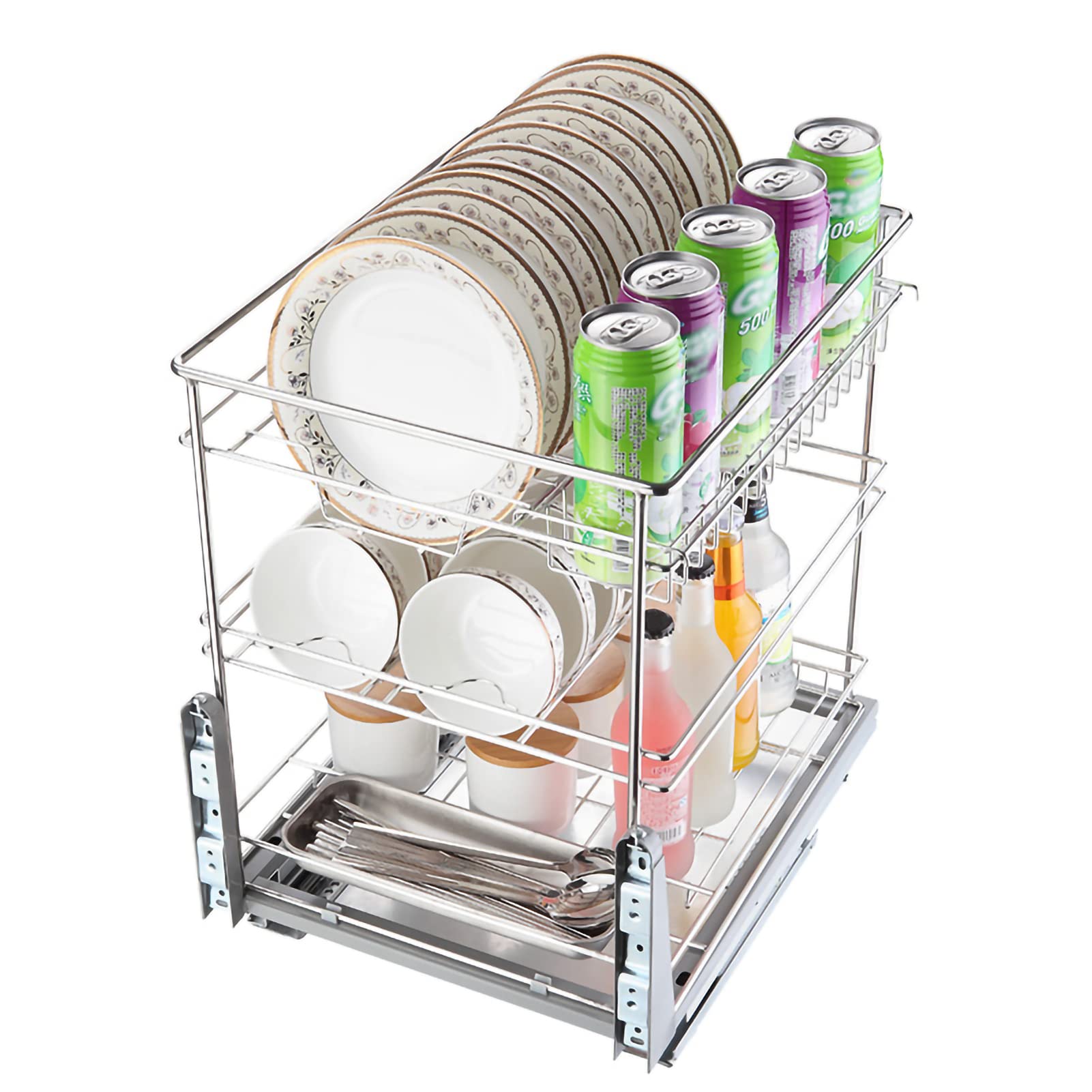 Organizzatore da cucina Organizzatore da cucina Organizzatori e contenitori per armadietti da cucina Robusto acciaio inossidabile 304 Portaspezie estraibile Cassetto telescopico Dispensa Cestino estra