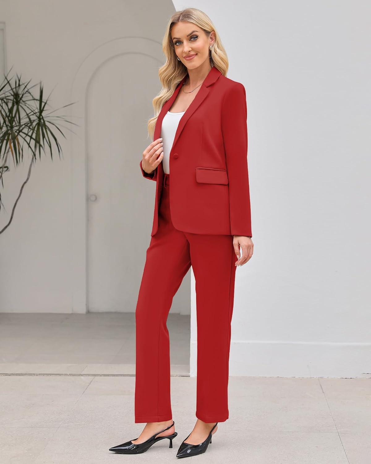 LookbookStore Pant Suits for Women Dressy 2 Piece Blazer and High Rise Straight Leg Pants Sets Business Casual Outfits - Image 5