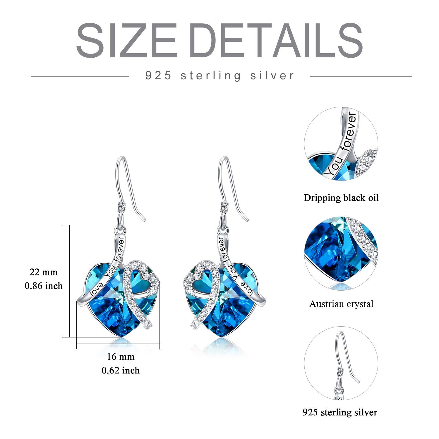 Sterling Silber ''Ich liebe dich'' Herz Ohrringe Damen, Hochzeitstag Geburtstag Geschenke für Frauen Sie Frau Mutter Freundin