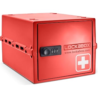 Lockabox One Premium Lockable Medication Box Medium Lightweight & Hygienic Medicine Box with Lock External Dimensions 31 x 21 x 17 cm Medi Red