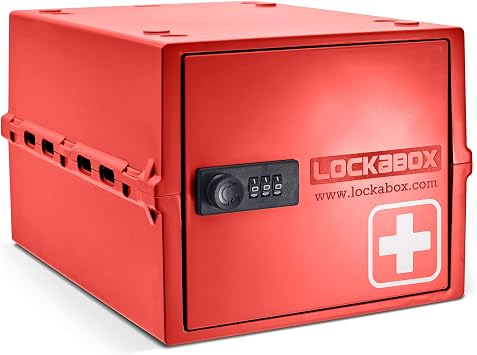 Lockabox One  | Premium Lockable Medicine Box 10L | Lightweight & Hygienic Medicine Lock Box | Made In Britain | External Size 31 x 21 x 17 cm Medi Red