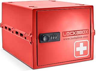 Lockabox One™ | Boîte à médicaments verrouillable de qualité supérieure | Boîte à serrure à combinaison légère et hygiénique de 10 litres | Sans BPA (rouge médical)
