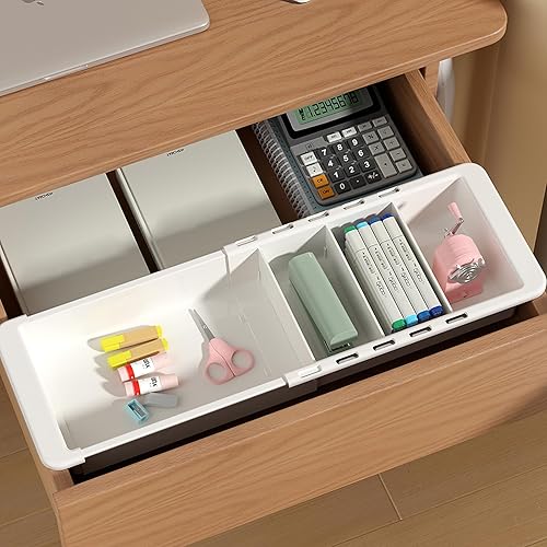 Miniatura 8 de YOOUSOO Organizador de cajones expandible, 2 bandejas organizadoras de cajones ajustables, separadores de cajones y almacenamiento para suministros