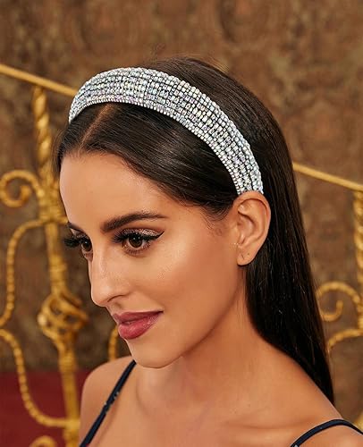Miniatura 3 de Wecoe 1 diadema de diamantes de imitación para mujeres y niñas, diadema gruesa acolchada con purpurina brillante, diadema de diamantes plateados,