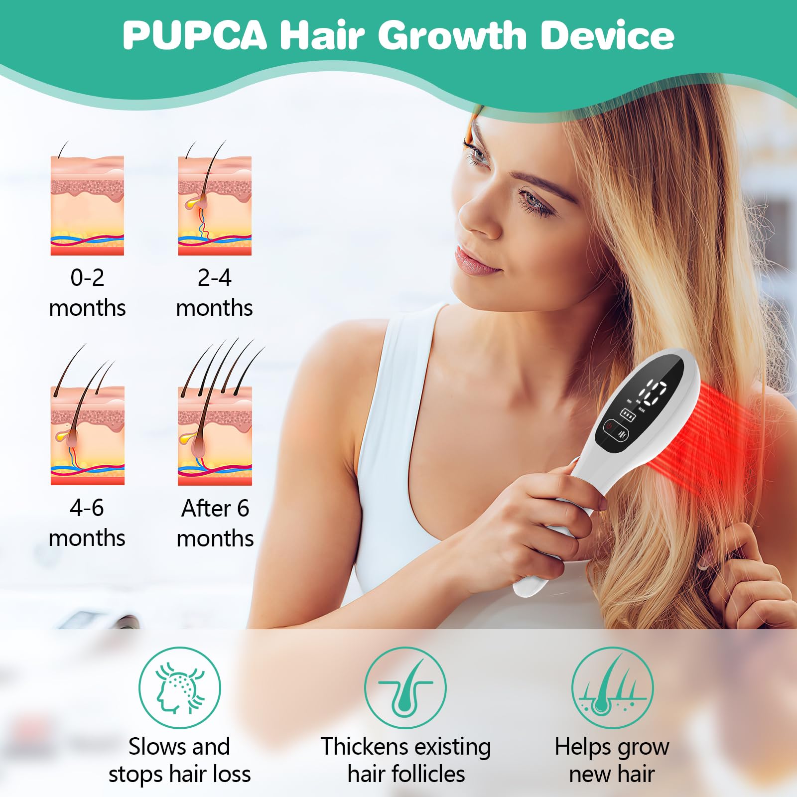 Peinado de crecimiento del cabello láser, tratamiento de crecimiento del cabello rojo y brillante para hombres y mujeres, crecimiento del cabello con masajeador eléctrico del cuero cabelludo