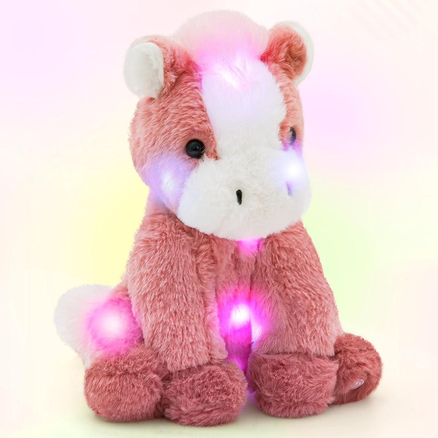 WEWILL 12'' Light up Horse Stuffed Animal Plushie Horse Plush Toy Night Lights Glowing Soft Pony Plush Birthday Children's Day Gifts for Kids,Girls,Boys
