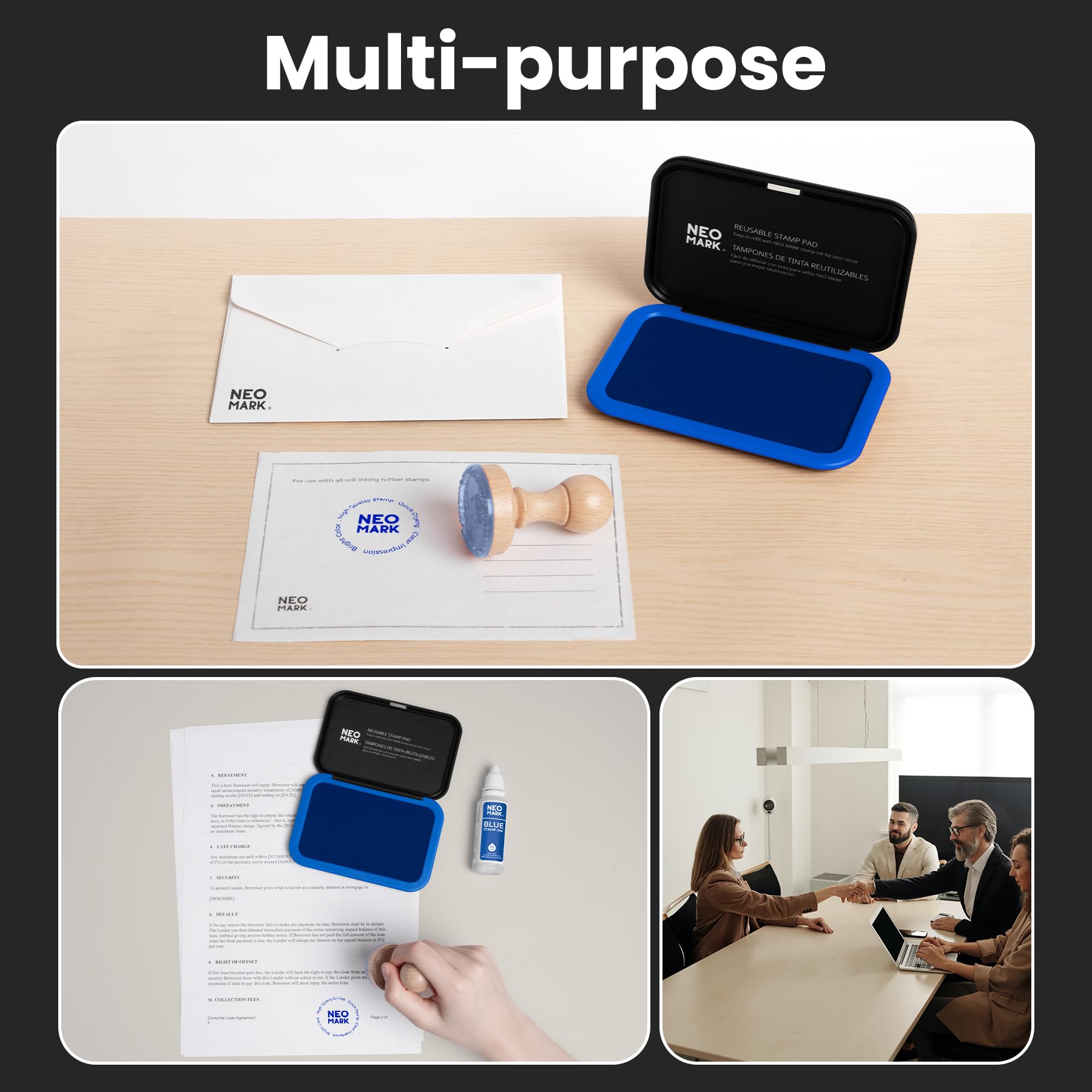 NEO MARK Medium Stamp Pad Kit (1oz Ink Included)-2.8"x 4.3", Magnetic Lid, Premium Quality Felt Stamp Pad (Blue) - Image 7