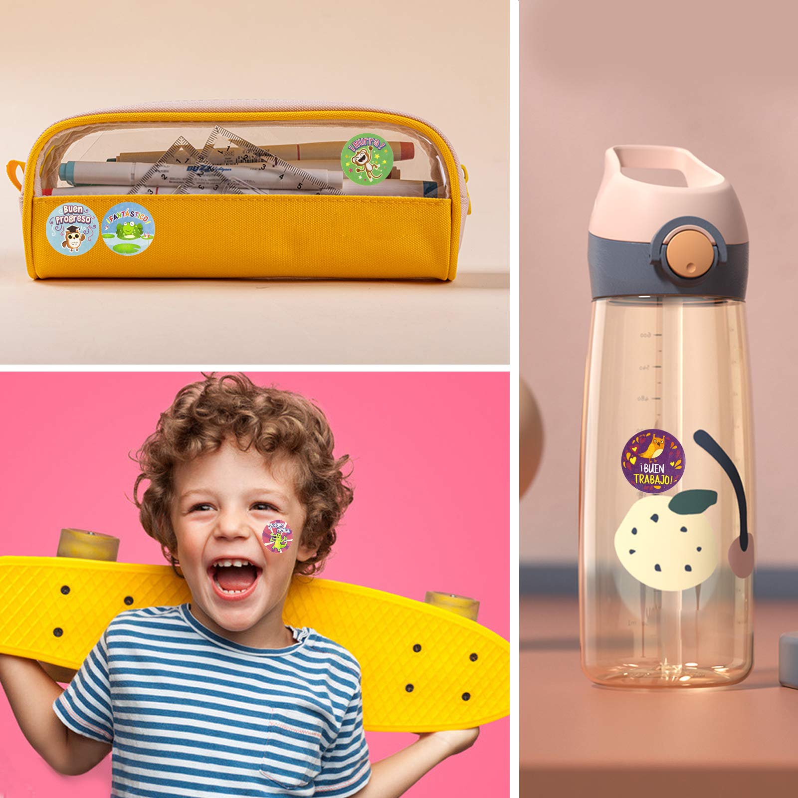 Pegatinas de recompensa en español 2,5 cm autoadhesivas animales decoración infantil profesor regalo