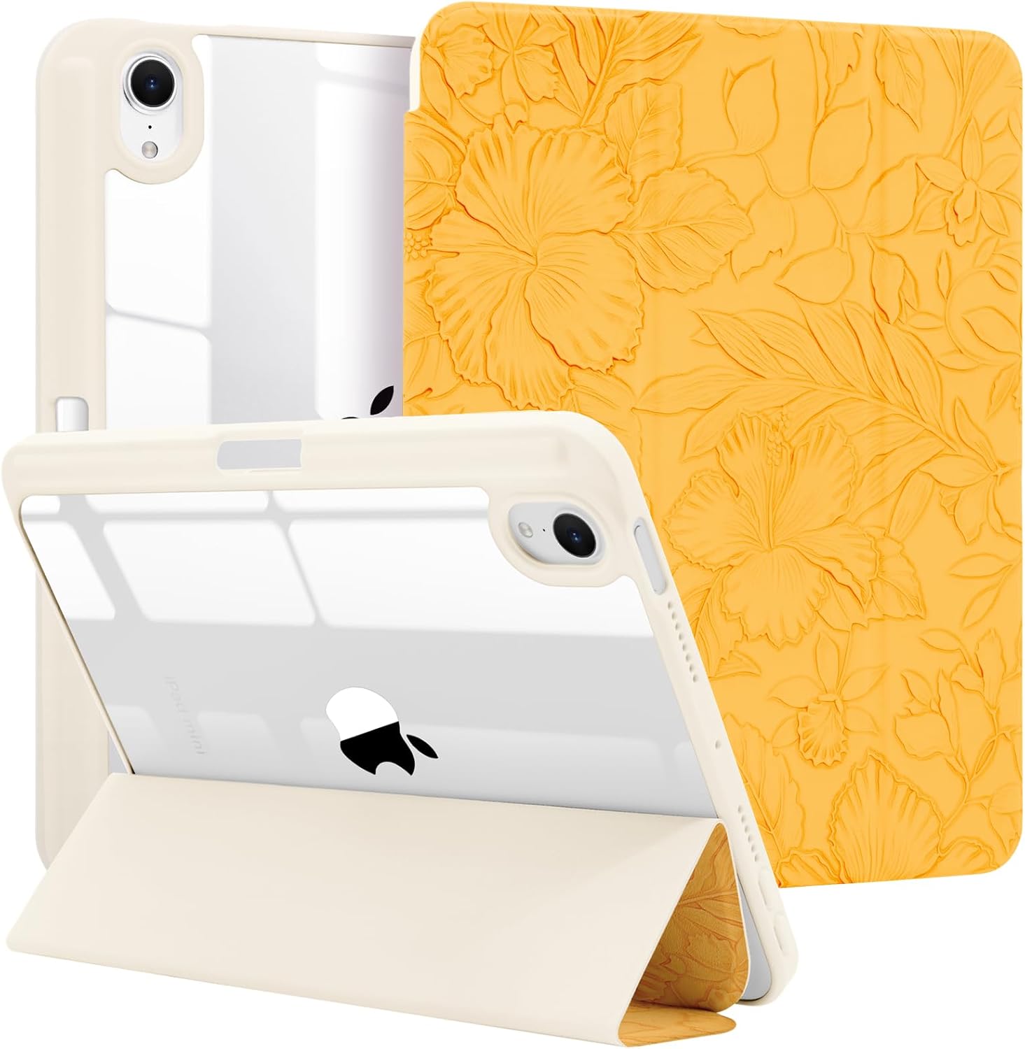 MrARTIST for iPad mini 6/7 A17 Pro Case with Pencil Holder Cute, Yellow