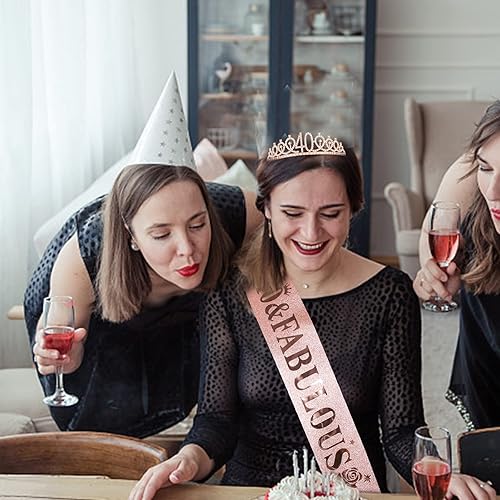 Miniatura 4 de Casoty Juego de diadema y tiara de 40 y fabuloso, oro rosa, para decoraciones de cumpleaños de 40 años, regalos para mujeres, decoraciones de fiesta