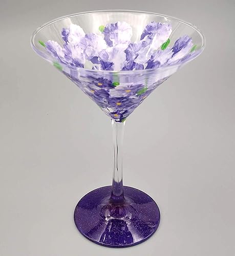 Miniatura 5 de Purple Flowers Hand Painted Martini Glass - Sparkly Purple, Pretty Flower Cocktail Glass