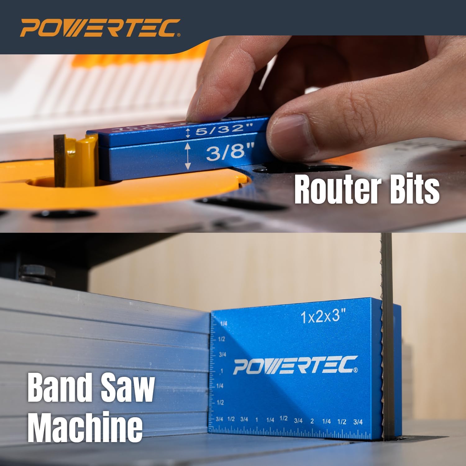 POWERTEC 15pcs Setup Blocks Height Gauge Set, Router Table Setup Bars for Router Bit/Table Saw Blade Height, Band Saw, Drill Press, Aluminum Marking Gauge for Carpenter, Woodworking (71843)