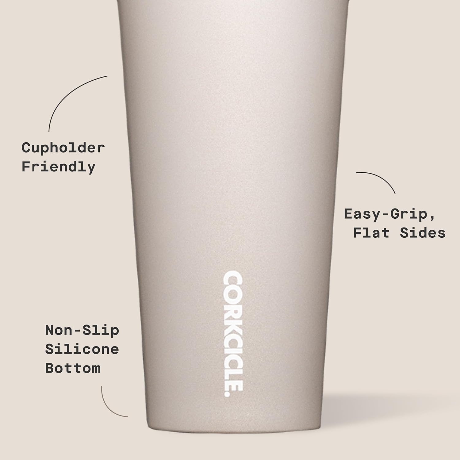 Corkcicle Pure Taste Tumbler - Stainless Steel Insulated Cup With Lid - Non-Slip Silicone Base - Ceramic Interior Coating - Durable Travel Mug - Dishwasher Safe - BPA Free - 16 oz - Latte/Oat Milk