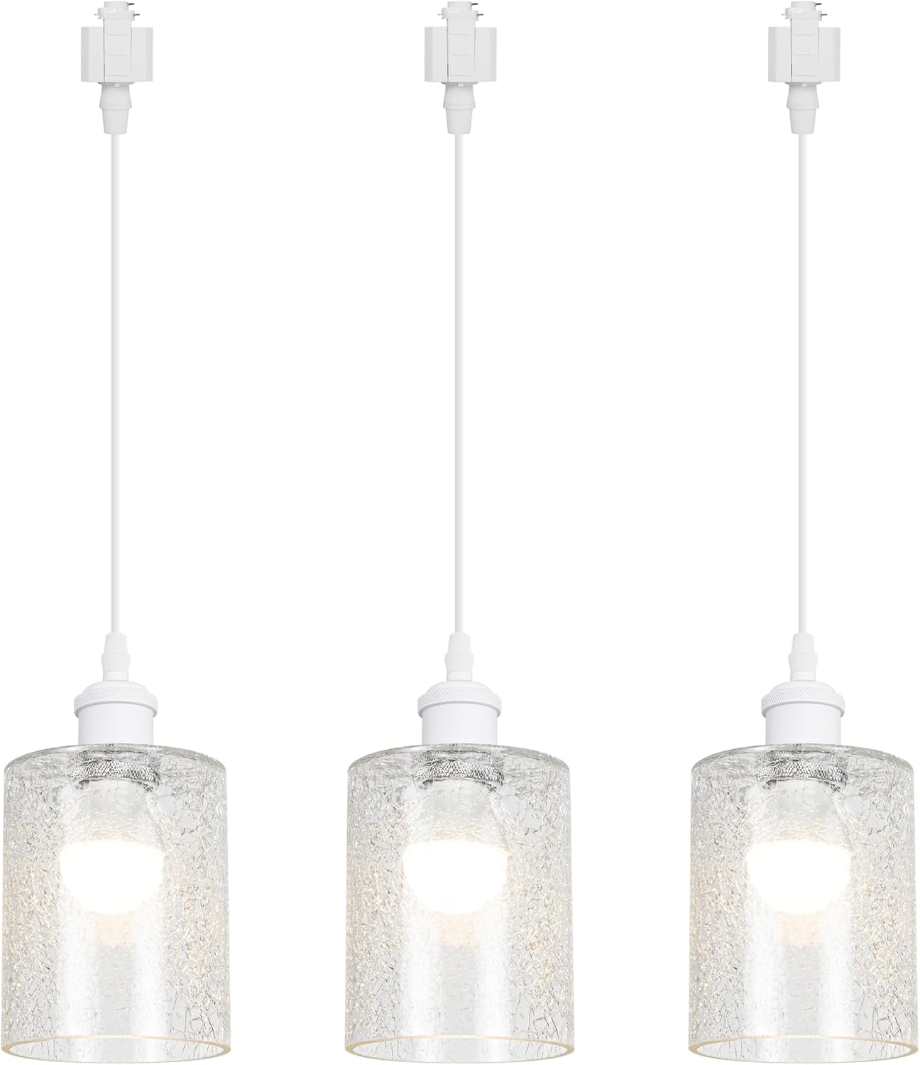 H Type Track Lighting Pendants Crack Finish Cylinder Clear Glass Lamp Shade E26 Matte White Socket, Dimmable Pendant Lights Decorate Customizable for Kitchen Island Customizable