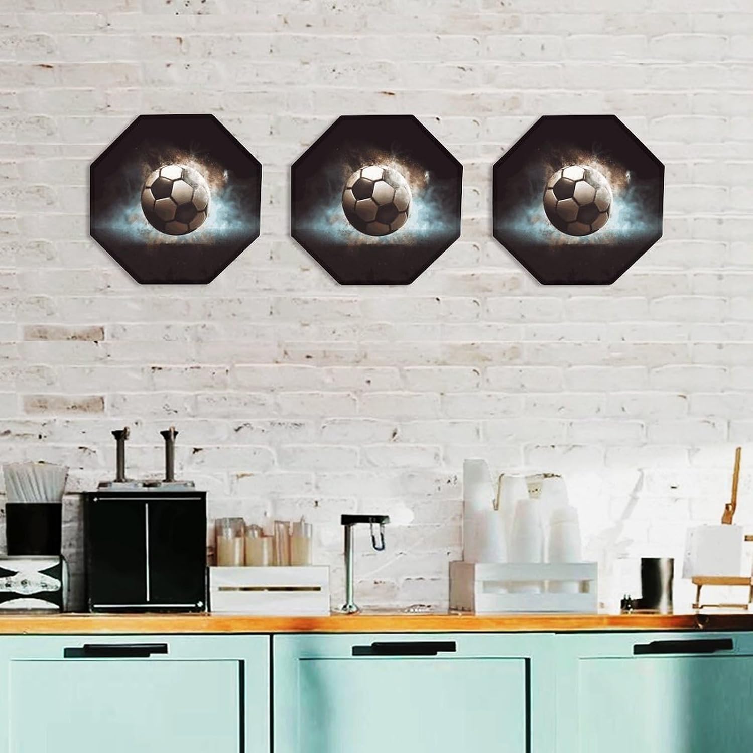 Ctagon Metal Sign for Home, Modern Display Plate for Kitchen, Sport Soccer Plates Accent Hanging Wall Decorations 3PCS for Living Room, Bedroom, Hallway, Hotel