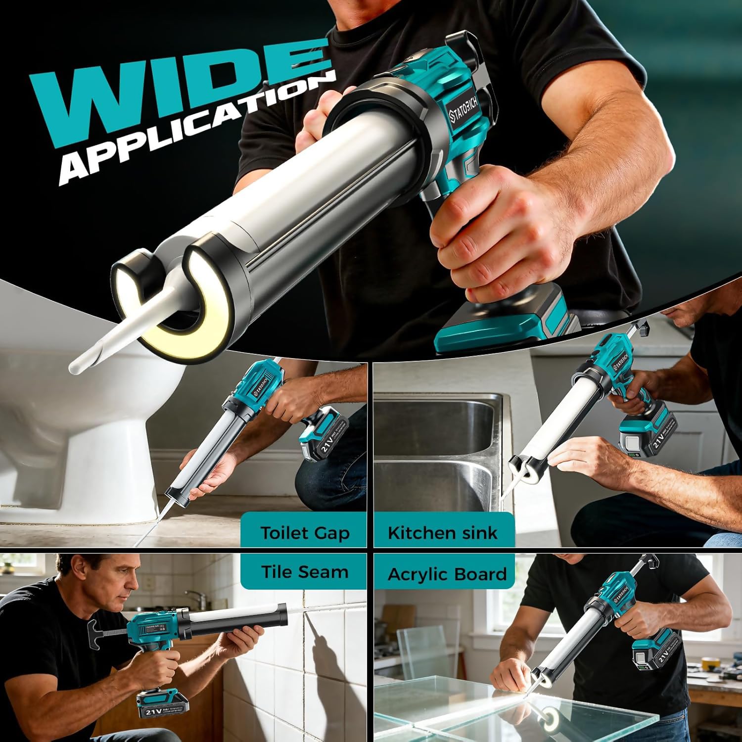 Pistola de calafateo inalámbrica compatible con Makita 18 V, aplicador de pistola selladora eléctrica de silicona con 2 baterías