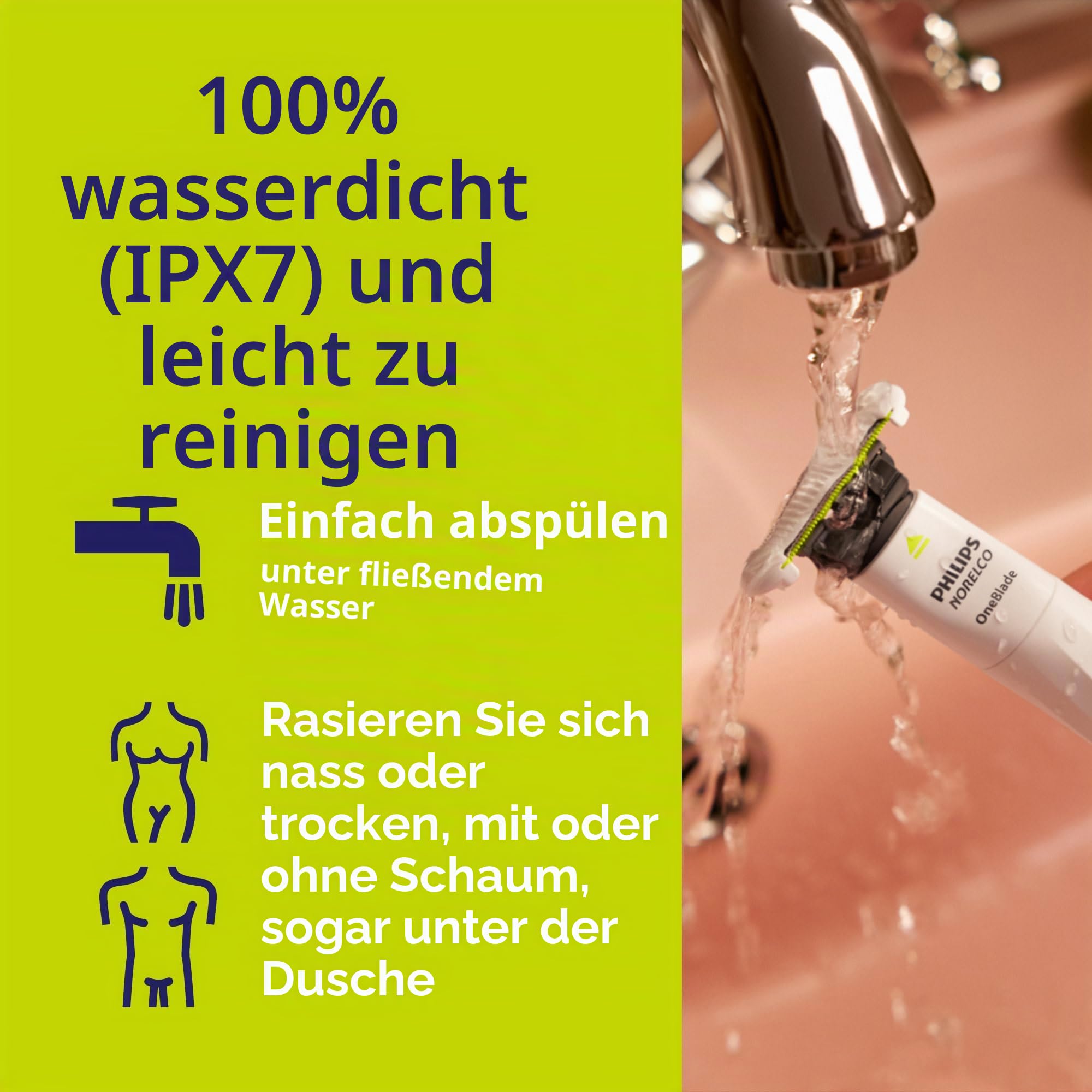 Philips Norelco OneBlade QP1924/70 Unisex Intimate Scham- & Körperpflege & Trimmer | SkinProtect QP1924/70 Klinge für die Schampflege, 100 % regenfest, 30 Minuten Laufzeit, inklusive Körperkamm