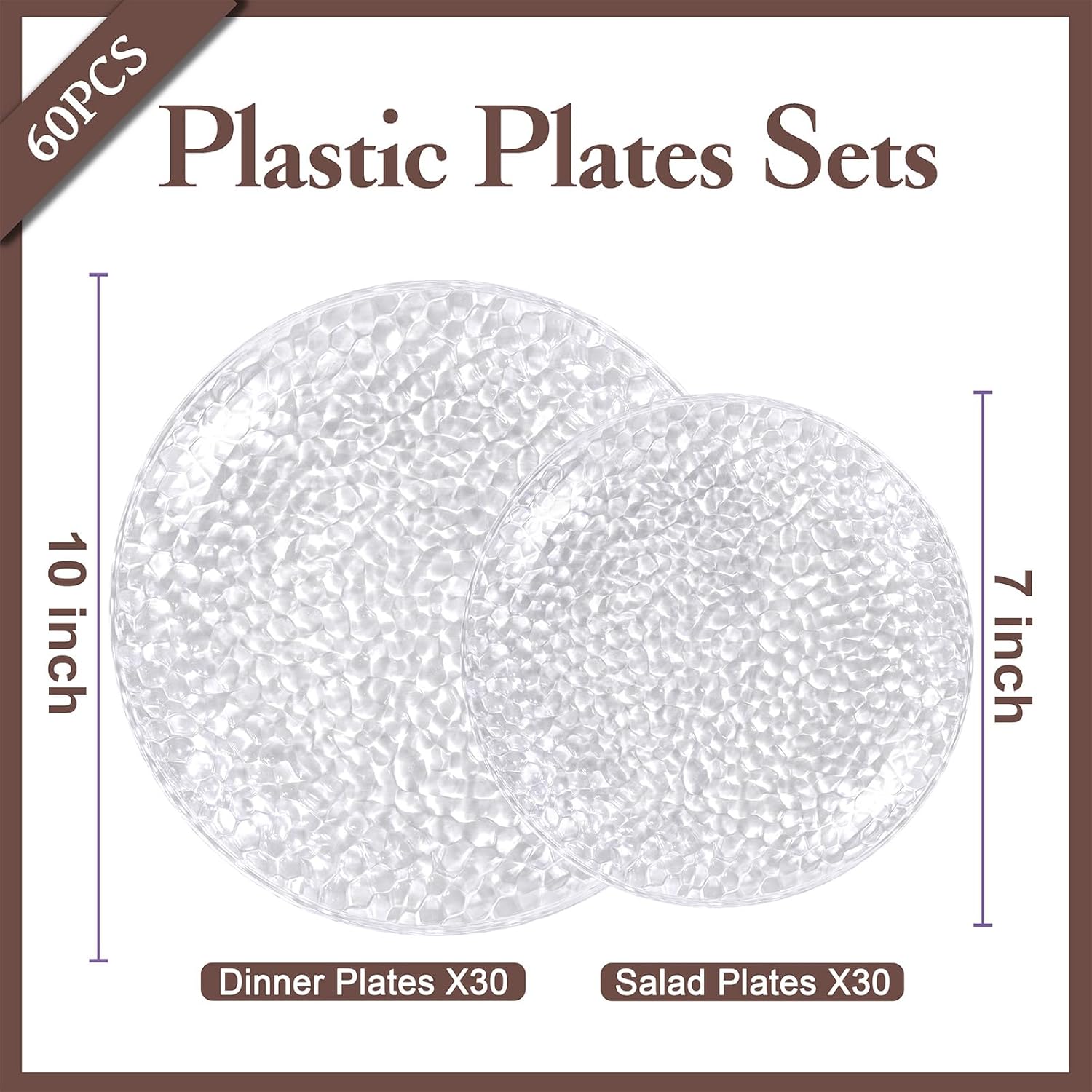 Rubtlamp 60Pcs Plastic Plates, Clear Disposable Plates, Hammered Heavy Duty Plastic Platos, Fancy Disposable Platos Include 30 Clear Dinner Plate, 30 Salad Plate For Bridal - Image 2
