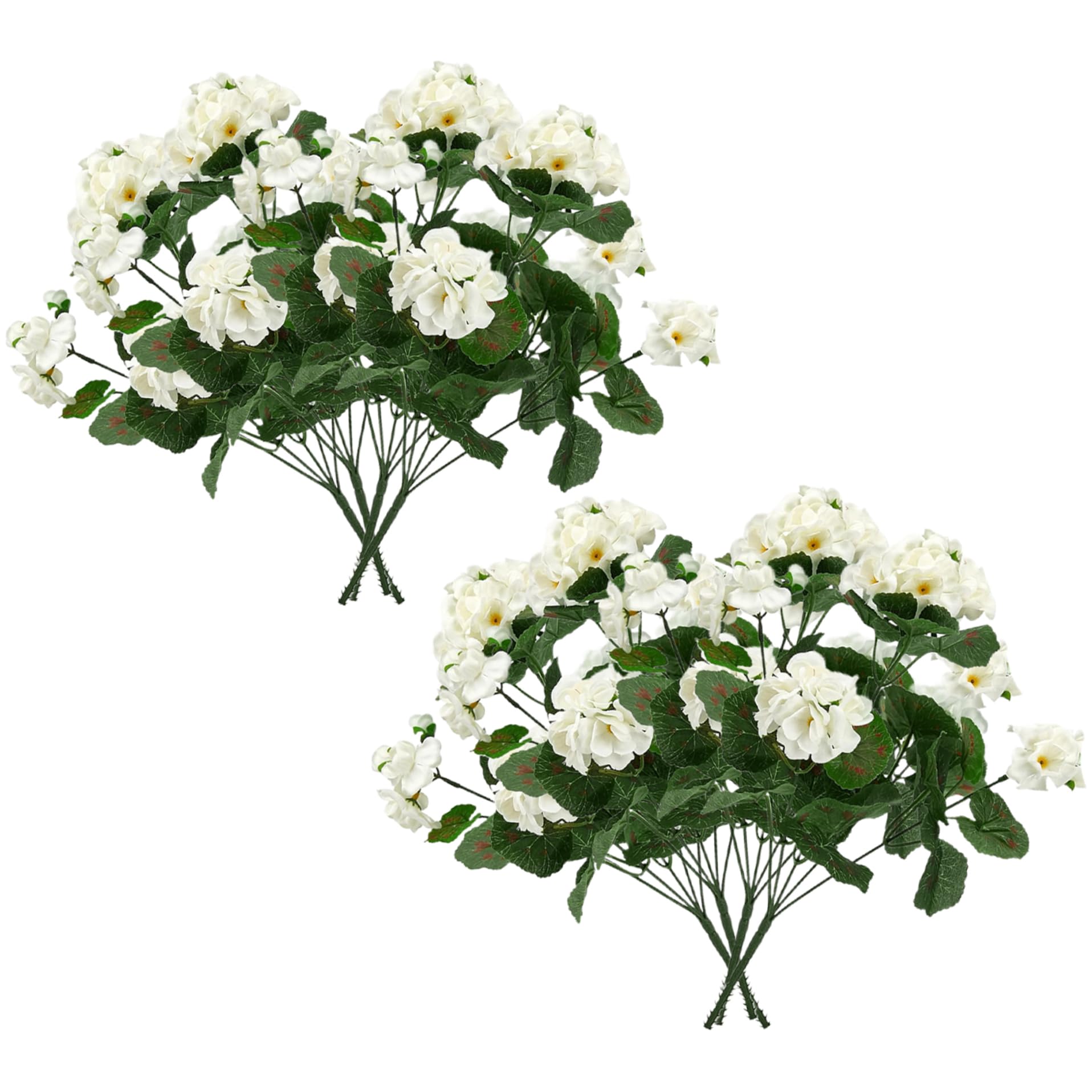 Géraniums artificiels blancs 35cm lot de 8 fleurs en soie pour jardin