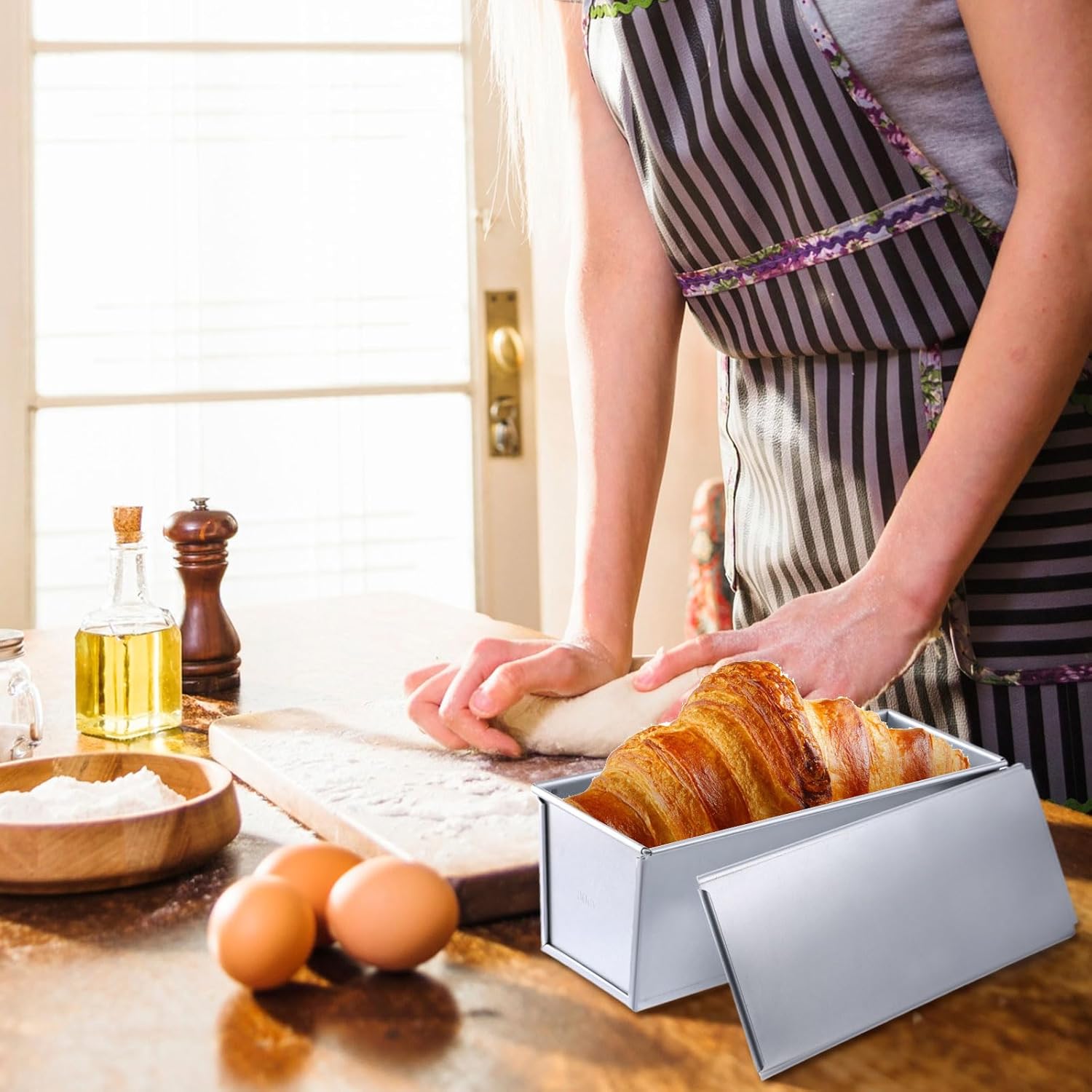 2 Pack Pullman Loaf Pan with Lid, 13x4 Inch Large Capacity Bread Loaf Pan with Cover, Non-Stick Bakeware for Baking and Toasting - Image 6