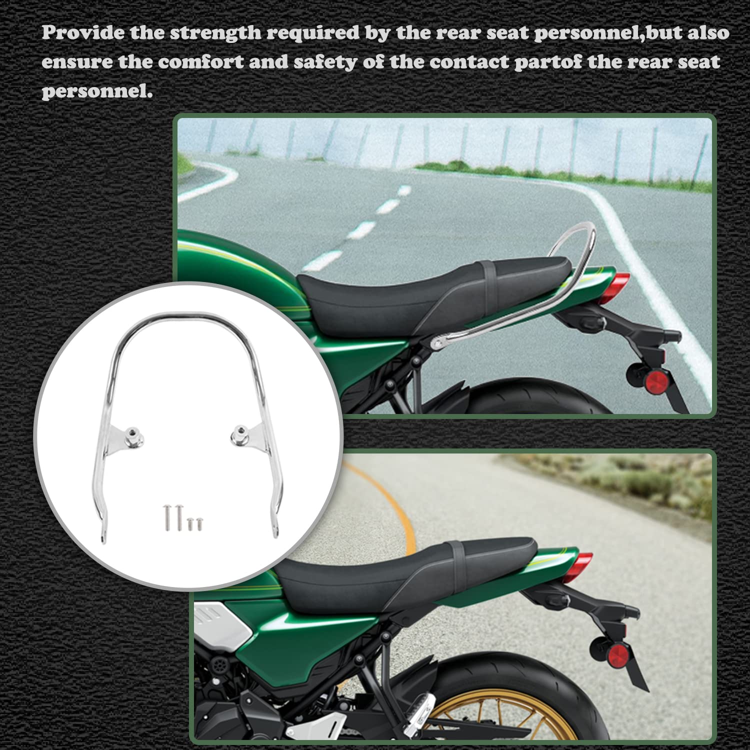 Moto Z650RS Passeggero posteriore Sellino Grab Bar Grande Sedile laterale Corrimano Coda Bracciolo Maniglie Kit Acciaio al carbonio per Z 650 RS Z650 RS Z-650-RS 2021 2022 2023 21-23 (Nero)