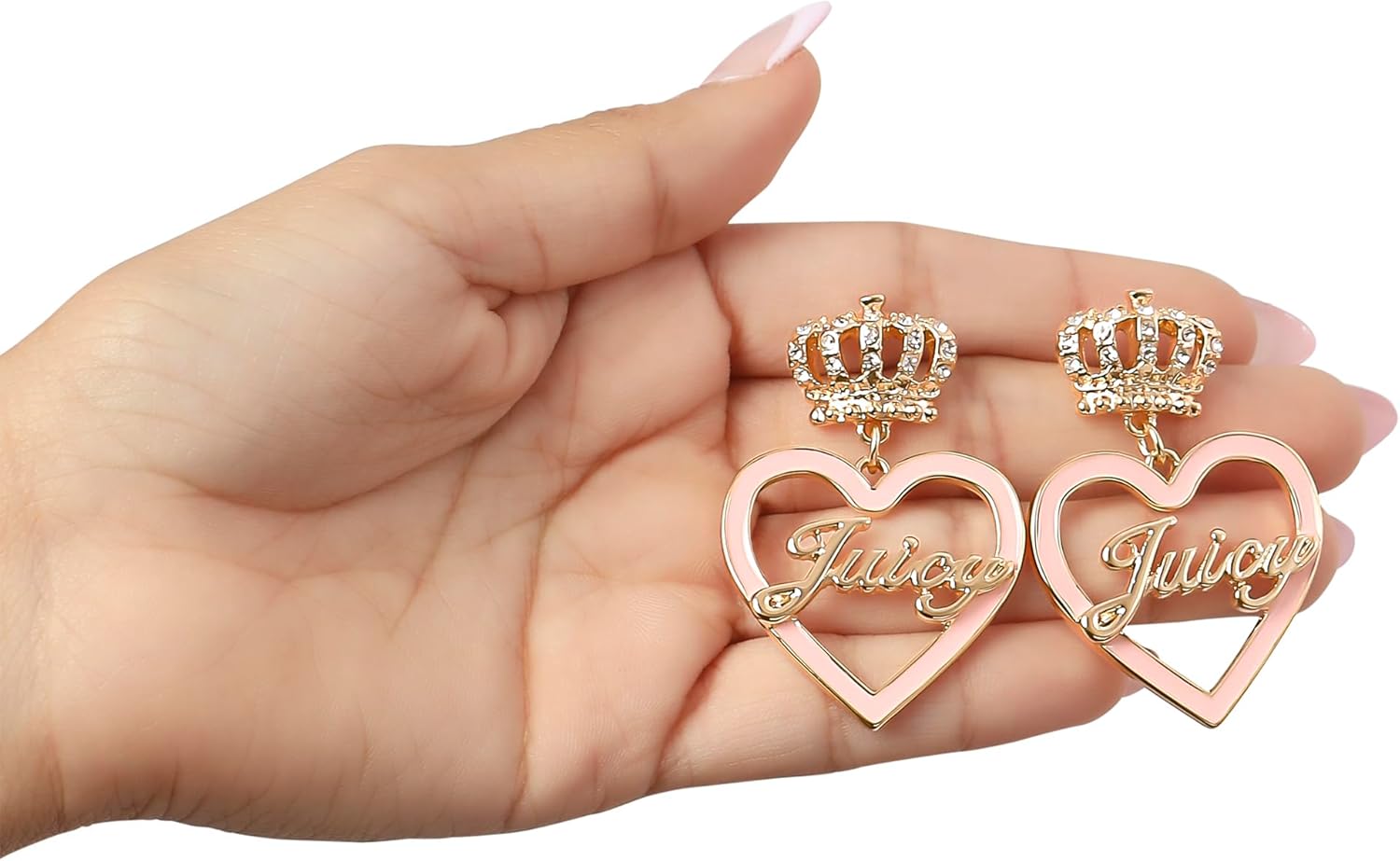 Juicy Couture Logo Heart Dangle or Hoop Earrings for Women, Gold-Tone Valentines Earrings with Clear Stones, Juicy Gifts - Image 4