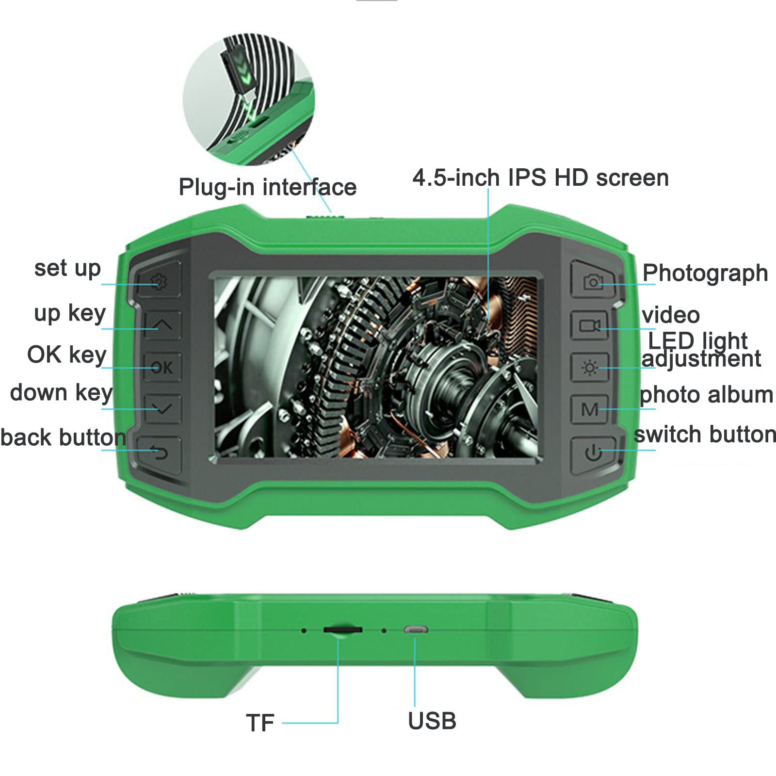 Endoskop PrzemysłOwy Z Dwiema Soczewkami,Ekran Ips 4,5 Cala,Wodoodporność Ip67,Endoskop Hd 8 Mm,6 Diod Led,Akumulator 1700 Mah,SamochóD,Kanalizacja,Klimatyzacja,Maszyna,cyan