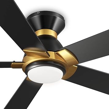 Smart Wifi LED Ceiling Fan in Damp Location Available,52" Plywood Smart Ceiling Fan with Remote, App control with Timer and Schedule, Compatible with Alexa/Google Assistant/Siri Shortcut Black/Gold