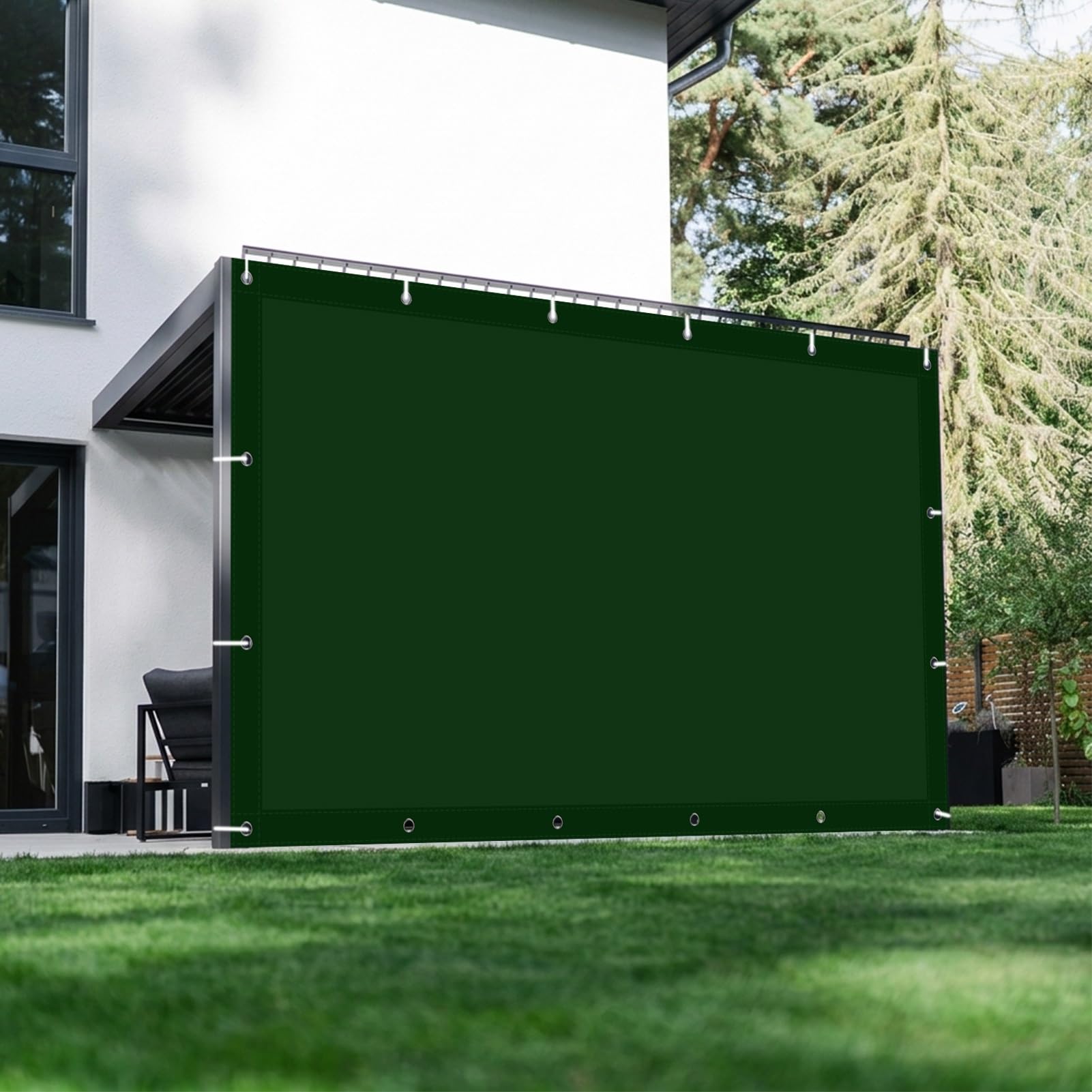Voile d'ombrage rectangulaire 190x420 cm vert foncé en HDPE avec oeillets