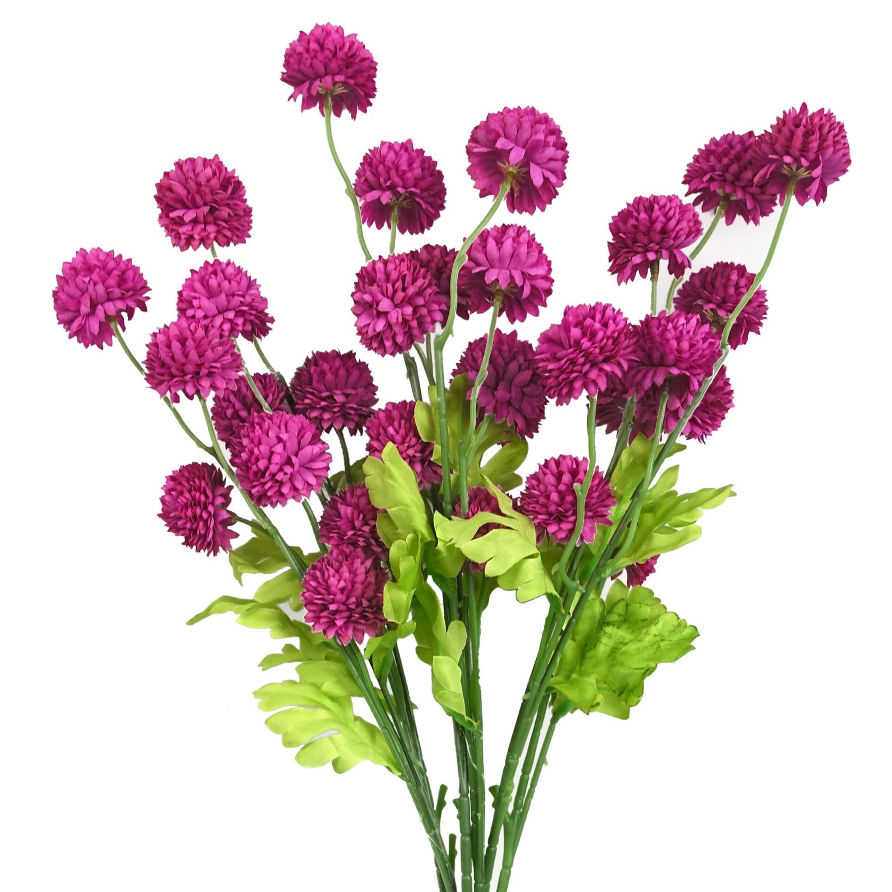 Leaf Design Artificial Flowers, 6 X 50cm Dahlia Pompom Pink