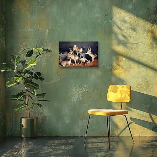 Miniatura 3 de Matniger Arte de pared retro con diseño de perro carlino con texto en inglés A Family of Pugs, cuadros famosos, pósteres enmarcados, lienzos