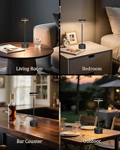 Miniatura 7 de Paquete de 2 lámparas de mesa LED inalámbricas recargables, lámpara de escritorio LED portátil de 5000 mAh, funciona con pilas, luz de mesa