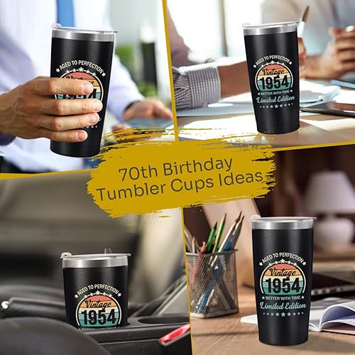 Miniatura 6 de Jettryran Regalos de cumpleaños número 70 para mujeres hombres padres abuelos de 70 años regalos de 20 onzas doble cara vintage 1953 con información