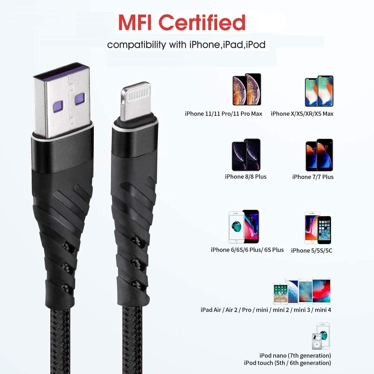 CyvenSmart iPhone Charger Cable 10ft for【Apple MFi Certified】,(2 Pack) 10 Foot Lightning Cable Fast Charging Cord 10 Feet for iPhone 11/11 Pro /11 Pro Max/XS/XS Max/XR/X/8/8 Plus/7/7 Plus/6(Black)