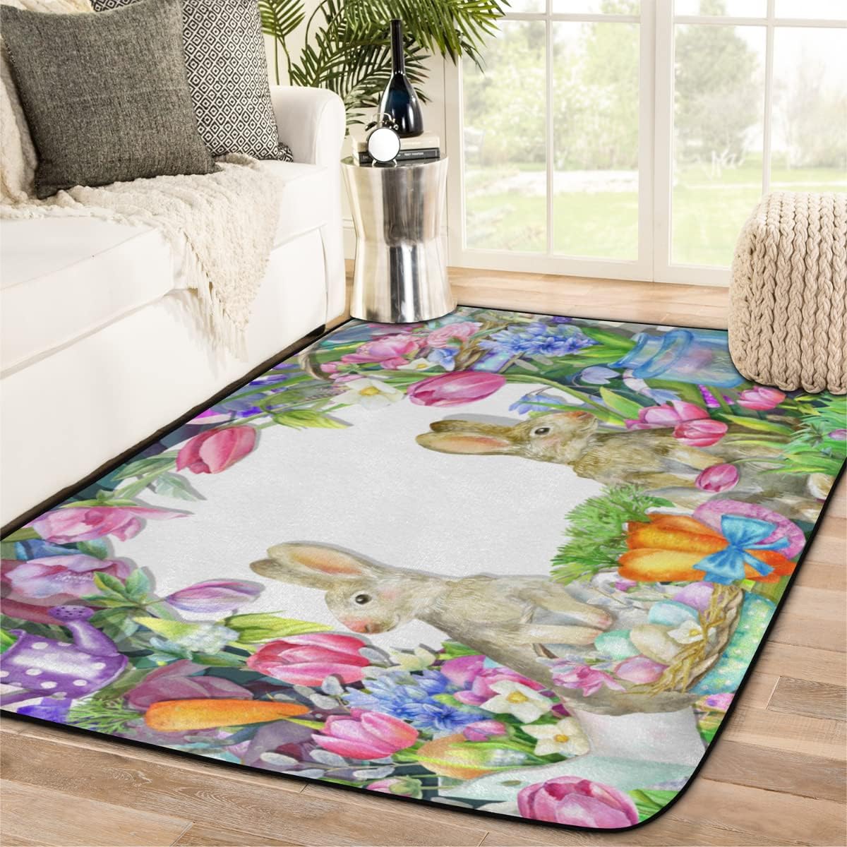 4 x 6 Cartoon Oil Painting Style Easter Bunny Super Soft Area Rug for Kids Baby Nursery, Kids Girls Nursery Rug Cute Home Decor Rug, Room Decor for Baby