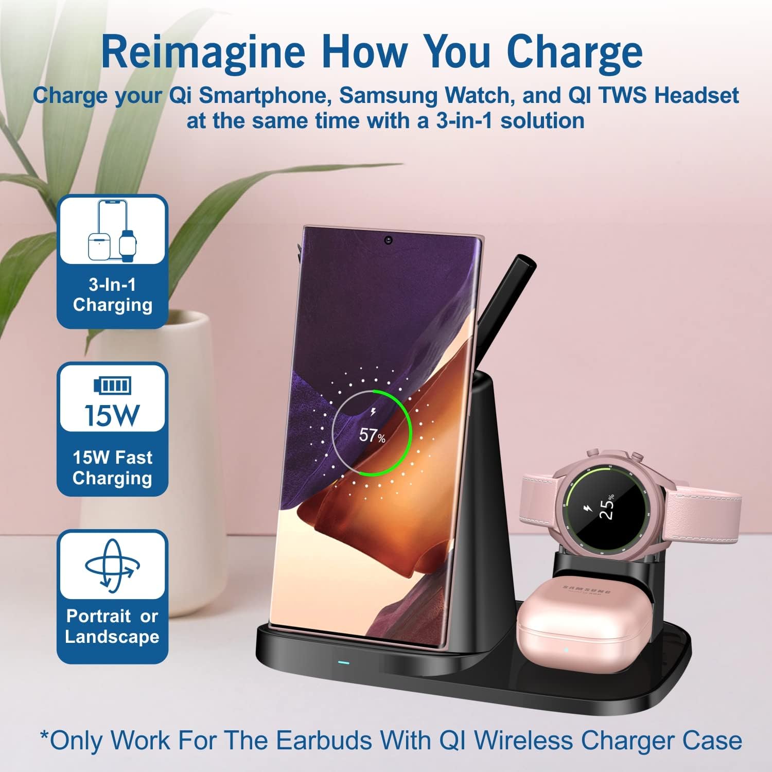 4 in 1 Fast Wireless Charger for Samsung Galaxy Phone/Watch/Buds,Charging Station Compatible with S22/S21/S20/S10/Note 20/Note 10/Z Flip/Fold 3,Galaxy Watch 5 Pro/4/3/Active 2/Gear S4,Buds