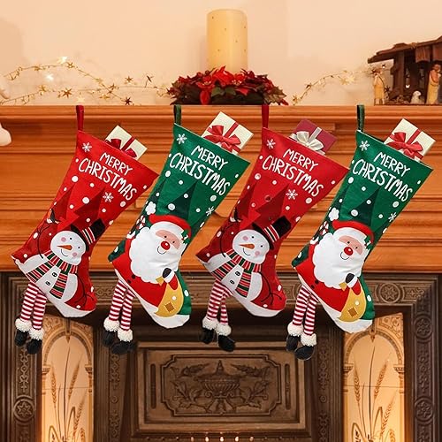Miniatura 8 de Calcetines de Navidad, calcetines de Navidad grandes de 22.4 pulgadas con Papá Noel 3D, medias de Navidad colgantes para chimenea, bolsa de regalo,