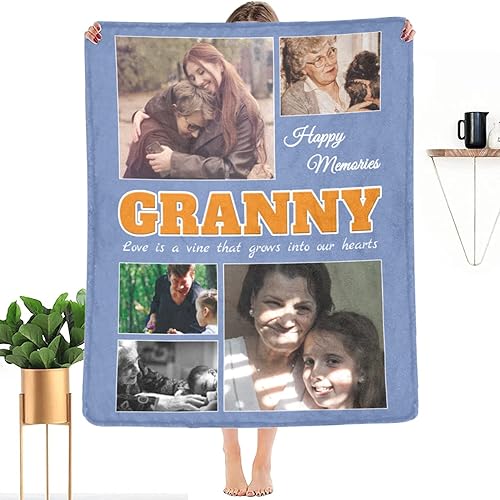ZFUYTR Mantas personalizadas con fotos regalo para abuela manta de collage de fotos personalizada manta de forro polar regalo de cumpleaños