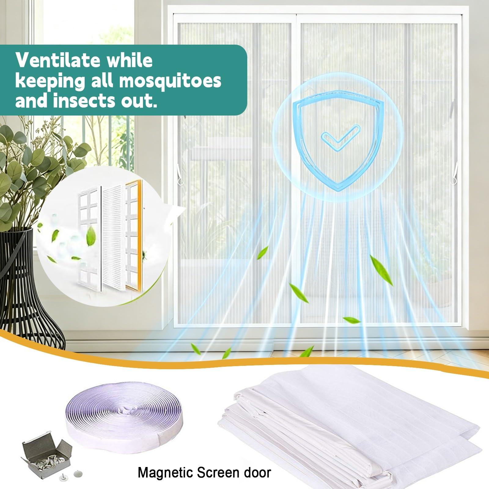 Mosquitera Puerta Magnética 215 x 158 cm Mantiene El Aire Fresco Dentro y Los Bichos Fuera Cortina Protección Contra Insectos para Puertas Puerta Del Balcón, Patio, Blanco