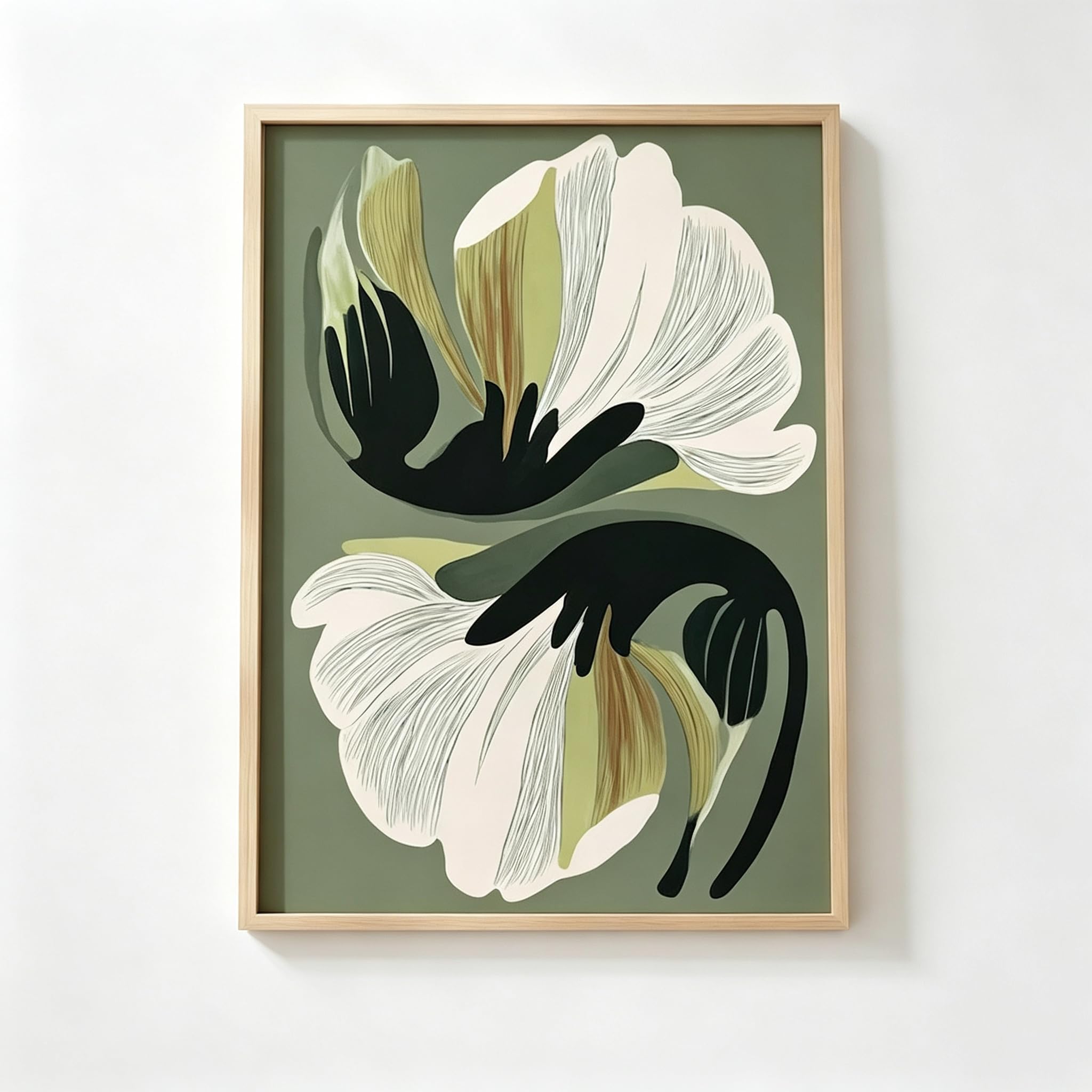 Rumlly Modern Botanical Canvas Wall Art, Minimalist Abstract Floral Print, Green Beige Nature Poster for Home Decor(70x100cm/Frameless)